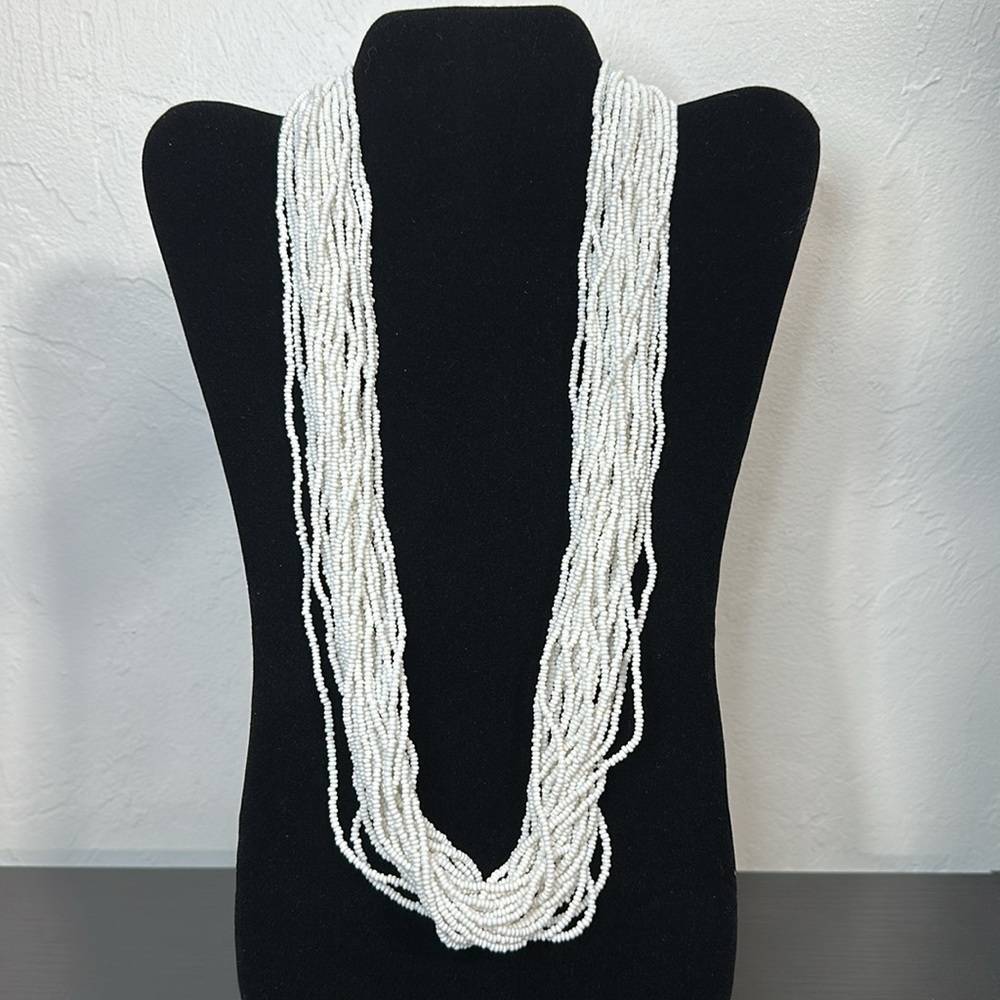 Crown Trifari Multiple Strand Glass White Seed Bead Vintage Necklace